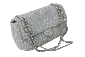 CHANEL シャネル ショルダーバッグ プールトゥグリッター Wチェーンマトラッセ 2017/18年AW シルバー 美品 中古 59675