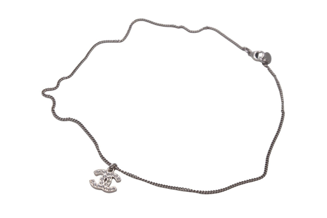 CHANEL シャネル ネックレス 10V ココマーク シルバー メタル ラインストーン チェーン 美品 中古 59681