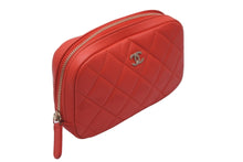 Load image into Gallery viewer, CHANEL シャネル ポーチ コスメポーチ トラベルポーチ マトラッセ ココマーク ラムスキン レッド 23005785 美品 中古 59691