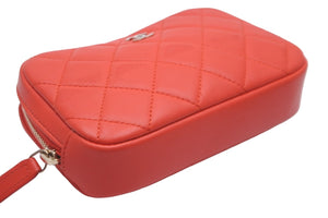 CHANEL シャネル ポーチ コスメポーチ トラベルポーチ マトラッセ ココマーク ラムスキン レッド 23005785 美品 中古 59691