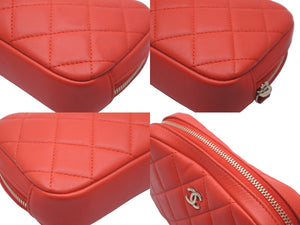 CHANEL シャネル ポーチ コスメポーチ トラベルポーチ マトラッセ ココマーク ラムスキン レッド 23005785 美品 中古 59691