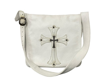 CHROME HEARTS クロムハーツ ショルダーバッグ メールバッグ ラージCHクロス クロスボール レザー ホワイト 良品 中古 59715