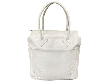 CHROME HEARTS クロムハーツ ジップ付きトートバッグ 4ポケット クロスパッチ 2232 304 5402 0900 レザー ホワイト 良品 中古 59716