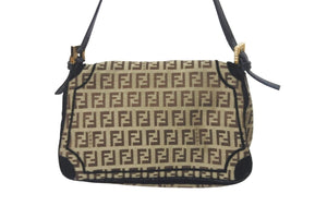 FENDI フェンディ ハンドバッグ カズ柄 ナイロンキャンバス ブラウン ブラック ゴールド金具 美品 中古 59717 