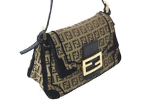 画像をギャラリービューアに読み込む, FENDI フェンディ ハンドバッグ カズ柄 ナイロンキャンバス ブラウン ブラック ゴールド金具 美品 中古 59717 