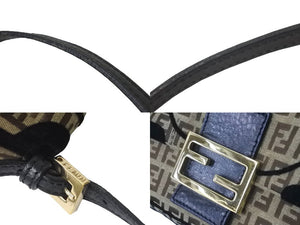 FENDI フェンディ ハンドバッグ カズ柄 ナイロンキャンバス ブラウン ブラック ゴールド金具 美品 中古 59717 