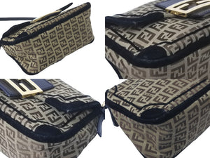 FENDI フェンディ ハンドバッグ カズ柄 ナイロンキャンバス ブラウン ブラック ゴールド金具 美品 中古 59717 
