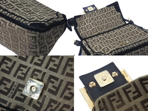 FENDI フェンディ ハンドバッグ カズ柄 ナイロンキャンバス ブラウン ブラック ゴールド金具 美品 中古 59717 
