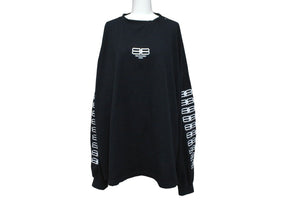 BALENCIAGA バレンシアガ 長袖Ｔシャツ 刺繍デザイン ダメージ加工 ブラック コットン サイズ4 PL32 699191 良品 中古 59769
