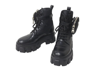 PRADA プラダ モノリスブーツ ブラック ポーチ付き Re-Nylon レザー 1T255M_3LJS_F0002_F_B055 サイズ37 美品 中古 59808