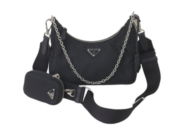 PRADA プラダ ホーボー チェーン 2WAY ショルダーバッグ RE-EDITION 2005 ブラック ナイロン 1BH204 美品 中古 59811 
