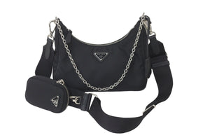 PRADA プラダ ホーボー チェーン 2WAY ショルダーバッグ RE-EDITION 2005 ブラック ナイロン 1BH204 美品 中古 59811 