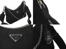 画像をギャラリービューアに読み込む, PRADA プラダ ホーボー チェーン 2WAY ショルダーバッグ RE-EDITION 2005 ブラック ナイロン 1BH204 美品 中古 59811 