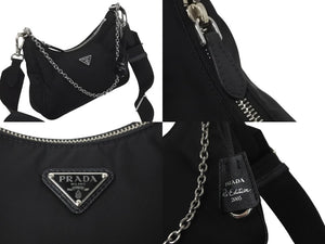 PRADA プラダ ホーボー チェーン 2WAY ショルダーバッグ RE-EDITION 2005 ブラック ナイロン 1BH204 美品 中古 59811 
