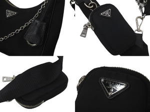 PRADA プラダ ホーボー チェーン 2WAY ショルダーバッグ RE-EDITION 2005 ブラック ナイロン 1BH204 美品 中古 59811 