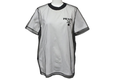 PRADA プラダ 22SS チュールレイヤード 半袖Ｔシャツ ブラック ホワイト 3579AR ロゴ メッシュ サイズXS 中古 59814