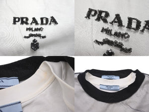 PRADA プラダ 22SS チュールレイヤード 半袖Ｔシャツ ブラック ホワイト 3579AR ロゴ メッシュ サイズXS 中古 59814