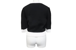PRADA プラダ コットン クルーネック クロップド ニット ブラック ホワイト ロゴ P24I1R サイズ38 美品 中古 59816