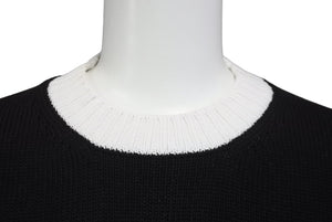 PRADA プラダ コットン クルーネック クロップド ニット ブラック ホワイト ロゴ P24I1R サイズ38 美品 中古 59816