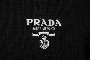 PRADA プラダ コットン クルーネック クロップド ニット ブラック ホワイト ロゴ P24I1R サイズ38 美品 中古 59816