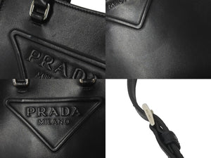PRADA プラダ 2way ハンド ショルダー バッグ ブラック レザー 1BA333 シルバー金具 美品 中古 59818