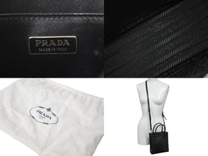 PRADA プラダ 2way ハンド ショルダー バッグ ブラック レザー 1BA333 シルバー金具 美品 中古 59818