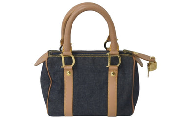 極美品 Christian Dior クリスチャンディオール ハンドバッグ D金具 PZ0301 デニム レザー ネイビー ベージュ 中古 59826