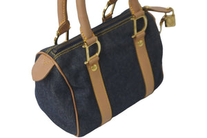 極美品 Christian Dior クリスチャンディオール ハンドバッグ D金具 PZ0301 デニム レザー ネイビー ベージュ 中古 59826