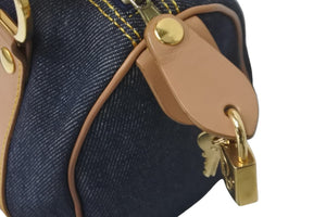極美品 Christian Dior クリスチャンディオール ハンドバッグ D金具 PZ0301 デニム レザー ネイビー ベージュ 中古 59826