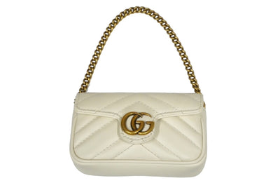 GUCCI グッチ GGマーモント ミニミニバッグ チェーン ポーチ ホワイト レザー 575161 ゴールド金具 美品 中古 59846