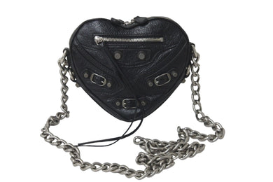 極美品 BALENCIAGA バレンシアガ ショルダーバッグ ルカゴール ハートミニ 722781 チェーンショルダー シルバー金具 中古 59850