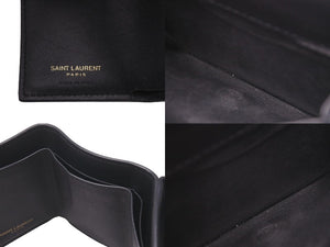 SAINT LAURENT サンローラン ドット柄 三つ折り財布 ブラック ホワイト 水玉ウォレット 注目ロゴ 良品 中古 59853 