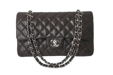 CHANEL マトラッセWフラップチェーンショルダー 9番台 25cm ショルダーバッグ ブラウン×シルバー金具 ラムスキン 美品 中古 59860