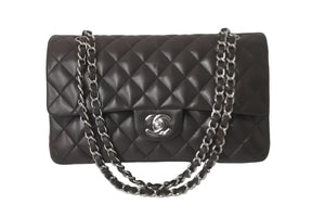 CHANEL マトラッセWフラップチェーンショルダー 9番台 25cm ショルダーバッグ ブラウン×シルバー金具 ラムスキン 美品 中古 59860