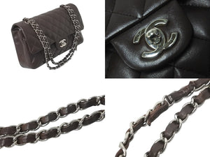 CHANEL マトラッセWフラップチェーンショルダー 9番台 25cm ショルダーバッグ ブラウン×シルバー金具 ラムスキン 美品 中古 59860
