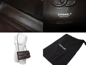 CHANEL マトラッセWフラップチェーンショルダー 9番台 25cm ショルダーバッグ ブラウン×シルバー金具 ラムスキン 美品 中古 59860