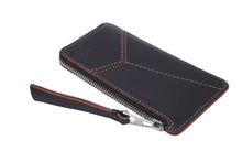 Load image into Gallery viewer, LOEWE ロエベ コインケース カードホルダー カーフスキン カラーステッチ ブラック ブラウン シルバー金具 良品 中古 59866