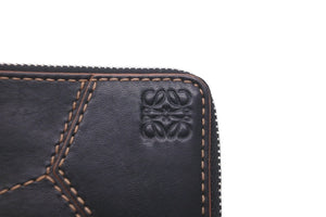LOEWE ロエベ コインケース カードホルダー カーフスキン カラーステッチ ブラック ブラウン シルバー金具 良品 中古 59866