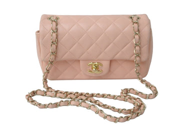 CHANEL シャネル 横長 ランダム ショルダーバッグ ミニマトラッセショルダーチェーン ピンク系 ラムスキン 美品 中古 59867