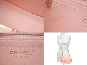 CHANEL シャネル 横長 ランダム ショルダーバッグ ミニマトラッセショルダーチェーン ピンク系 ラムスキン 美品 中古 59867