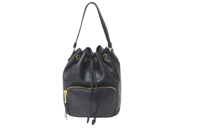 PRADA プラダ 2WAYハンドバッグ ショルダーストラップ付き 巾着型 1BH038 カーフスキン ブラック ルーマニア製 美品 中古 59870