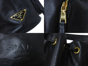 PRADA プラダ 2WAYハンドバッグ ショルダーストラップ付き 巾着型 1BH038 カーフスキン ブラック ルーマニア製 美品 中古 59870