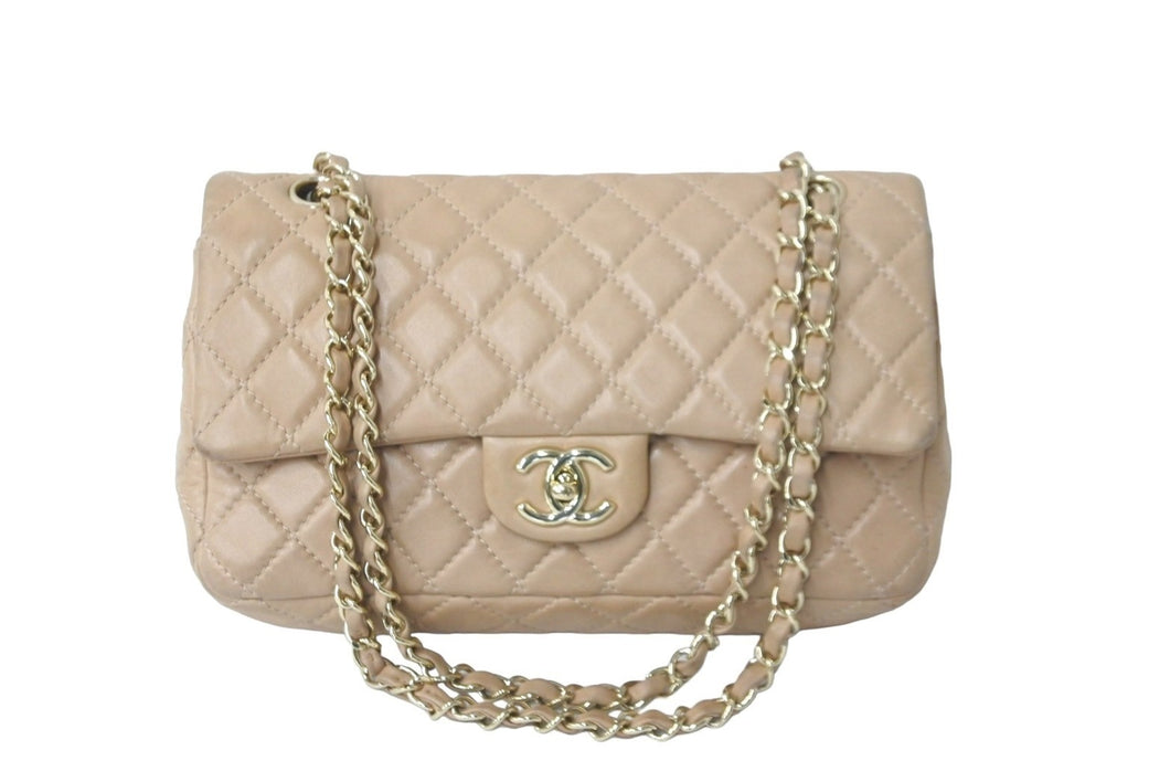 CHANEL シャネル ショルダーバッグ マトラッセ 25 ダブルフラップ 12番台 ベージュ ラムスキン ゴールド金具 良品 中古 59874