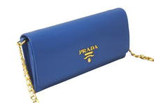 画像をギャラリービューアに読み込む, 極美品 PRADA プラダ 長財布 チェーンショルダーストラップ付き サフィアーノルクス ブルエッテ 1BP290 ダークブルー 中古 59892 
