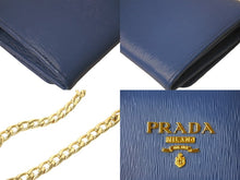 画像をギャラリービューアに読み込む, 極美品 PRADA プラダ 長財布 チェーンショルダーストラップ付き サフィアーノルクス ブルエッテ 1BP290 ダークブルー 中古 59892 