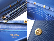 画像をギャラリービューアに読み込む, 極美品 PRADA プラダ 長財布 チェーンショルダーストラップ付き サフィアーノルクス ブルエッテ 1BP290 ダークブルー 中古 59892 