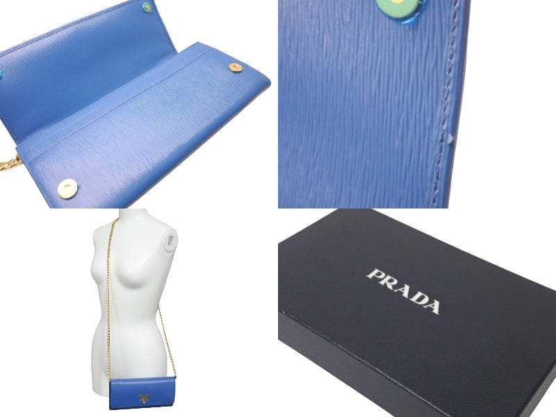 極美品 PRADA プラダ 長財布 チェーンショルダーストラップ付き