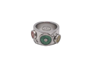 CHANEL シャネル リング 指輪 シルバー グリーン レッド イエロー 02C刻 エナメル ＃14 良品 中古 59916