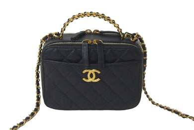 極美品 CHANEL シャネル ショルダーバッグ トップハンドルバニティ ランダム番台 キャビアスキン ブラック ゴールド金具 中古 59919