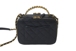 極美品 CHANEL シャネル ショルダーバッグ トップハンドルバニティ ランダム番台 キャビアスキン ブラック ゴールド金具 中古 59919